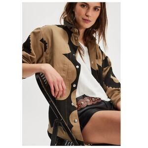 Marimekko Abstraktio Unikko Floral Oversized Cotton Shirt Jacket Size 34/XS